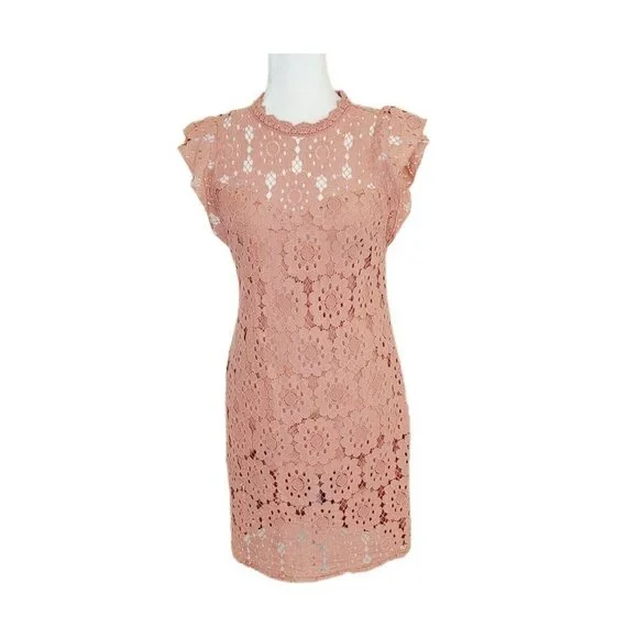 sheer lace applique dress Short Lace Applique A-line Dress by Poly USA 8902 – ABC Fashion main image 0